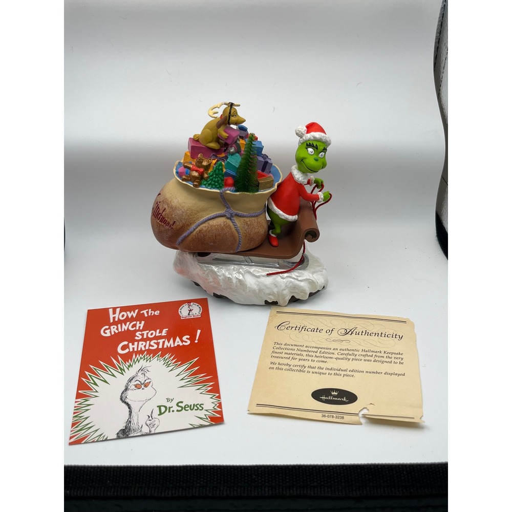 Hallmark Keepsake The Grinch Sleigh Merry Grinchmas Figurine with COA & Book